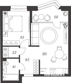 1-к квартира, строящийся дом, 50м2, 5/24 этаж
