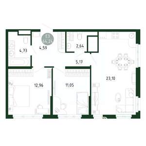 2-к квартира, строящийся дом, 64м2, 16/25 этаж
