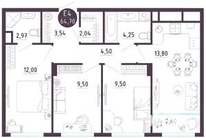3-к квартира, вторичка, 65м2, 2/10 этаж