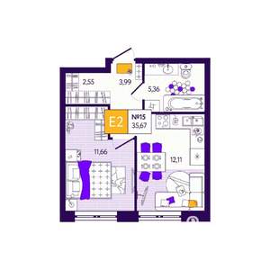 1-к квартира, вторичка, 36м2, 2/12 этаж