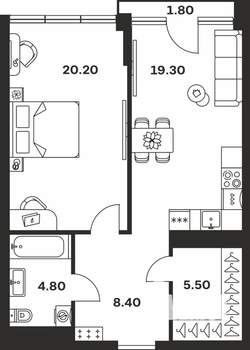 1-к квартира, вторичка, 60м2, 2/9 этаж