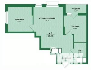 2-к квартира, строящийся дом, 62м2, 25/25 этаж