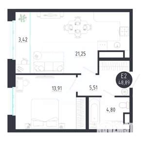 1-к квартира, строящийся дом, 49м2, 4/8 этаж