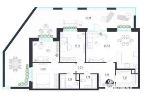 2-к квартира, строящийся дом, 144м2, 1/8 этаж