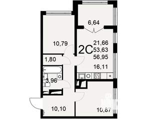 2-к квартира, вторичка, 57м2, 18/25 этаж