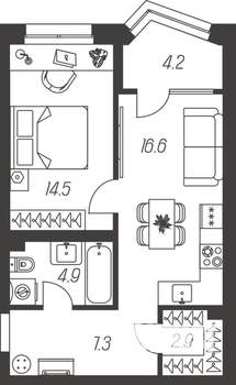 1-к квартира, строящийся дом, 50м2, 10/24 этаж