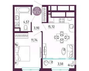 1-к квартира, вторичка, 39м2, 2/10 этаж