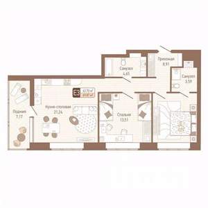 2-к квартира, строящийся дом, 66м2, 2/14 этаж