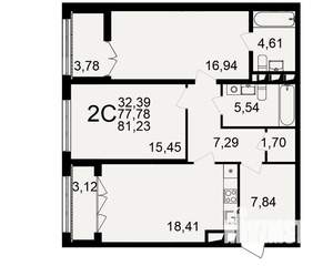 2-к квартира, вторичка, 81м2, 8/18 этаж
