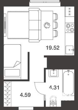 Студия квартира, вторичка, 28м2, 6/25 этаж