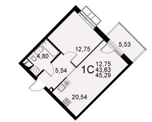 1-к квартира, строящийся дом, 44м2, 4/11 этаж