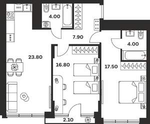 2-к квартира, вторичка, 76м2, 2/9 этаж