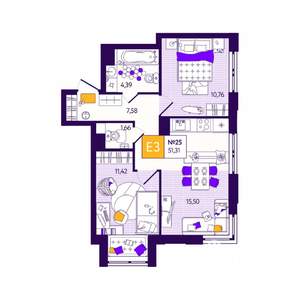 2-к квартира, вторичка, 51м2, 2/12 этаж
