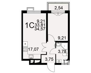 1-к квартира, строящийся дом, 35м2, 12/16 этаж