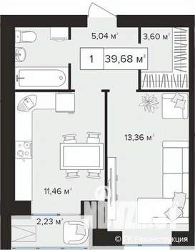 1-к квартира, вторичка, 40м2, 1/10 этаж