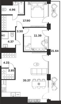 2-к квартира, вторичка, 106м2, 9/10 этаж