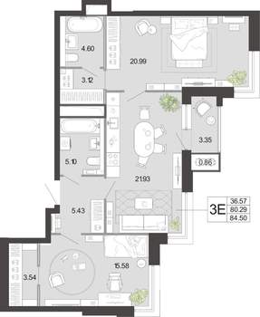 2-к квартира, вторичка, 85м2, 11/21 этаж