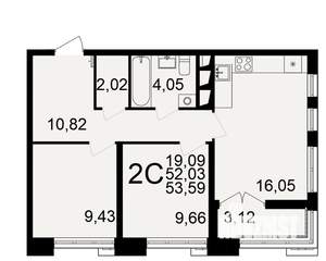 2-к квартира, строящийся дом, 52м2, 11/18 этаж