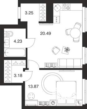 1-к квартира, вторичка, 45м2, 8/25 этаж