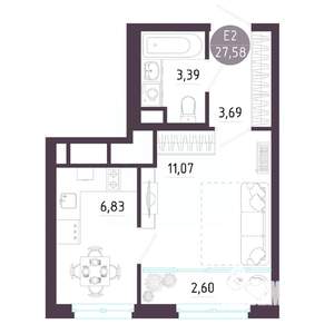 Студия квартира, строящийся дом, 28м2, 4/10 этаж