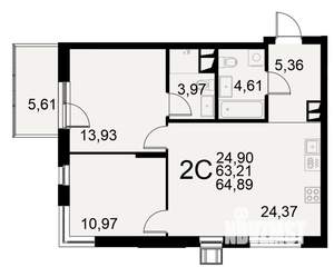 2-к квартира, вторичка, 65м2, 8/11 этаж