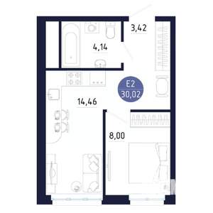 Студия квартира, строящийся дом, 30м2, 12/25 этаж