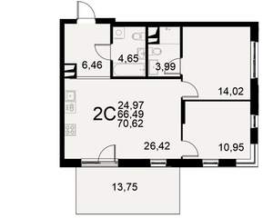 2-к квартира, строящийся дом, 66м2, 1/11 этаж