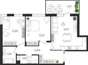2-к квартира, вторичка, 63м2, 1/4 этаж