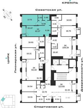 1-к квартира, вторичка, 62м2, 6/10 этаж