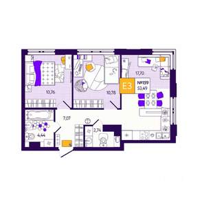 2-к квартира, вторичка, 53м2, 11/12 этаж