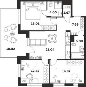 3-к квартира, вторичка, 102м2, 1/4 этаж