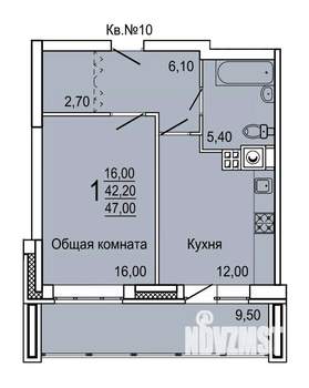 1-к квартира, строящийся дом, 47м2, 9/9 этаж