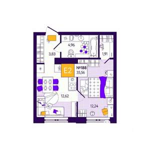 1-к квартира, вторичка, 36м2, 2/12 этаж