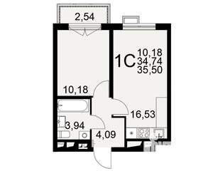 1-к квартира, вторичка, 36м2, 1/16 этаж