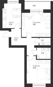 2-к квартира, вторичка, 66м2, 5/5 этаж