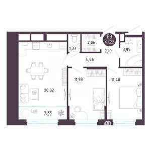 2-к квартира, вторичка, 61м2, 5/10 этаж