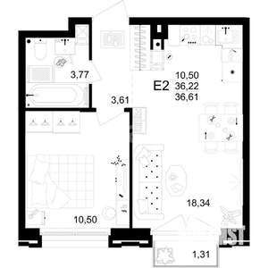 1-к квартира, вторичка, 38м2, 5/16 этаж