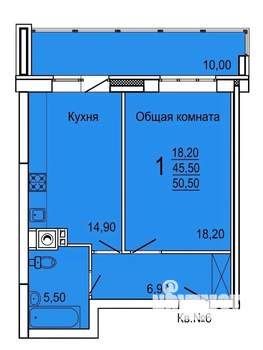 1-к квартира, строящийся дом, 51м2, 1/9 этаж