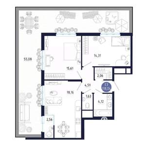 3-к квартира, строящийся дом, 118м2, 1/25 этаж
