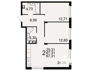 2-к квартира, вторичка, 67м2, 2/10 этаж