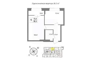 1-к квартира, вторичка, 38м2, 7/11 этаж