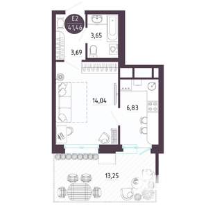 1-к квартира, вторичка, 41м2, 1/10 этаж
