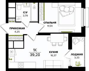 1-к квартира, строящийся дом, 39м2, 20/25 этаж