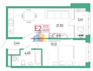 1-к квартира, вторичка, 44м2, 3/25 этаж