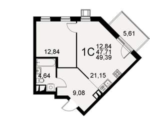 1-к квартира, вторичка, 49м2, 2/11 этаж