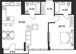 1-к квартира, вторичка, 71м2, 5/9 этаж