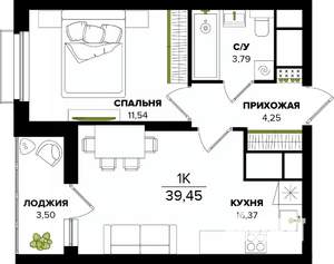 1-к квартира, строящийся дом, 39м2, 11/25 этаж