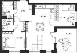 2-к квартира, вторичка, 79м2, 4/4 этаж