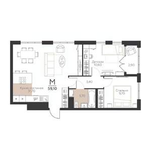 2-к квартира, вторичка, 62м2, 1/5 этаж