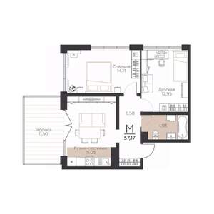 2-к квартира, строящийся дом, 57м2, 1/5 этаж